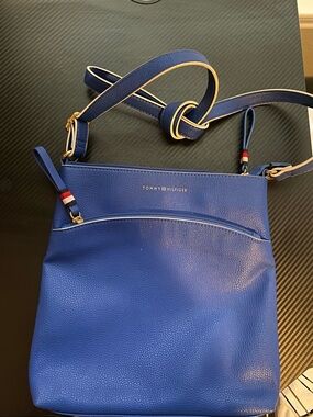 Tommy Hilfiger Royal Blue Pebbled Leather Crossbody Bag